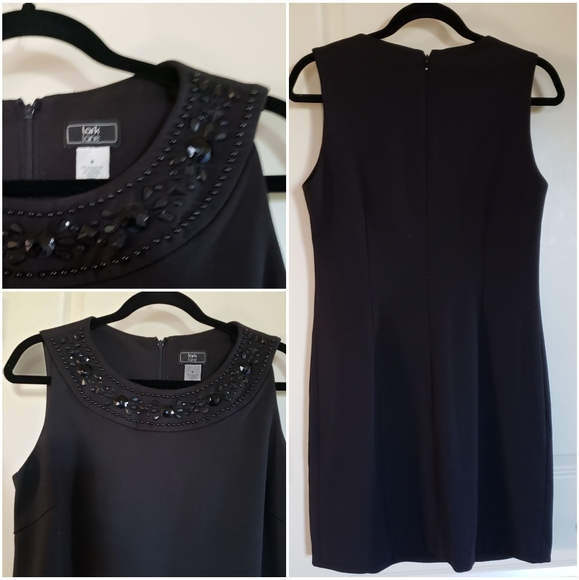 A black casual dress, sz 8, embellished with large gemstones, suitable for Fall - Picture 1 of 9